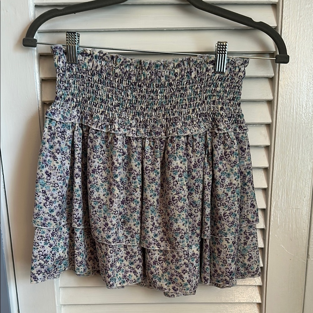 Katie J NYC Blue and White Smocked Skater Mini Skirt